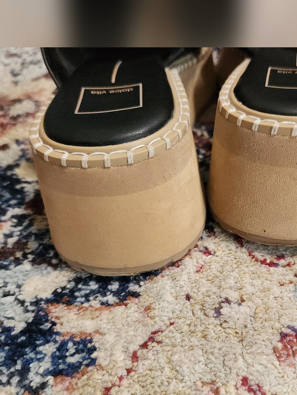 Dolce Vita Chavi Slide Sandal Straw Wrapped Platform Black Leather Size 9.5 - Picture 9 of 11